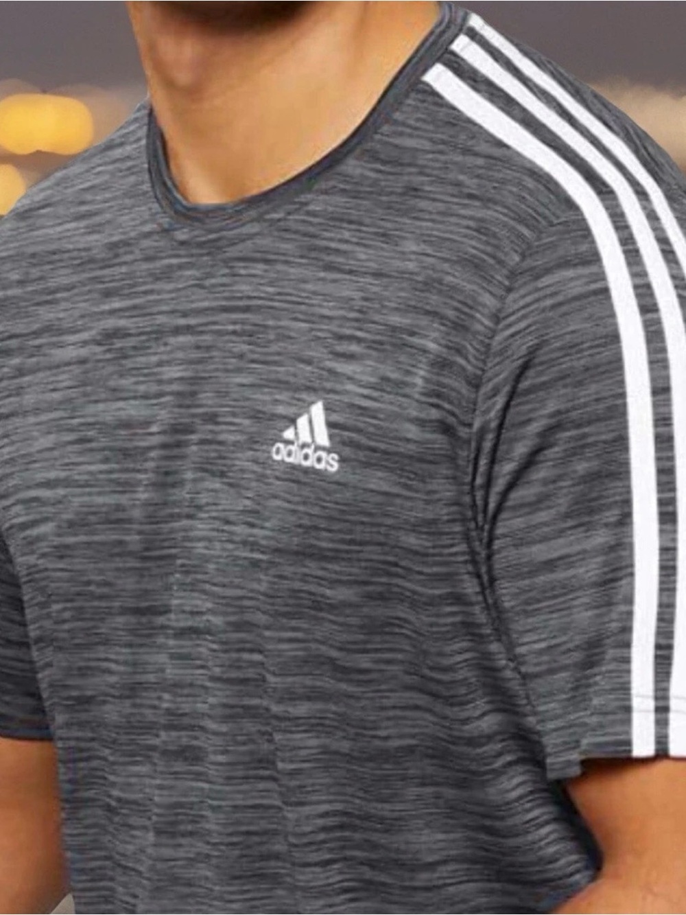 adidas Men's Charcoal Heather Short Sleeve Tee with White Stripes